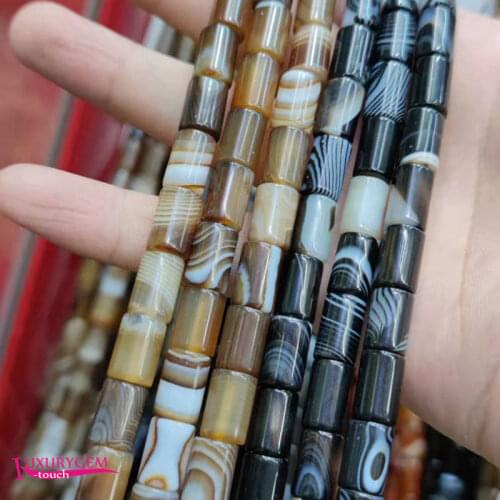 Natural Banded Agates Stone Spacer Loose Beads High Quality 8x12/10x14mm Smooth Column Shape DIY Gem Jewelry Making 38cm wk416