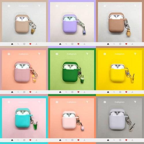 For Apple AirPods Case Cute Milk Tea Wireless Earphone Case For Airpods Headset Silicone Protective Cover Drink Bottle Key Ring