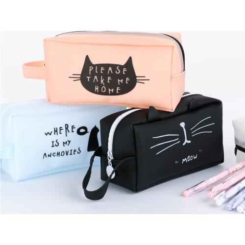 Cute Cartoon Pencil Case Large Capacity School Pen Box Cute Creative Cat Cases Bags Office School Stationary Supplies