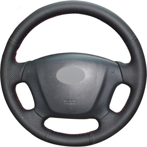 Black Artificial Leather Hand-stitched No-slip Car Steering Wheel Cover for Kia Carens 2007-2011 Rondo Hyundai Entourage 2007