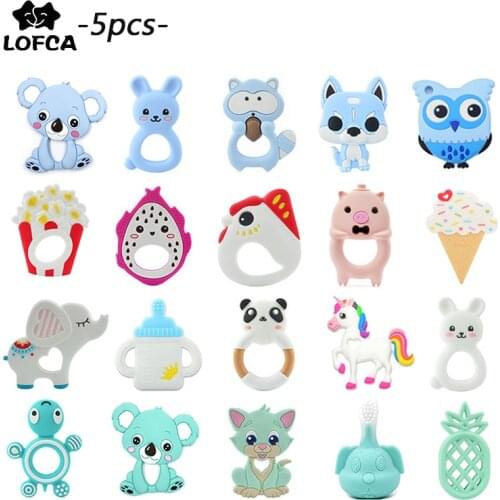 Baby Teether 5 pieces/ lot Silicone Teething Camera Necklace Giraffe Pendant Ice cream Raccoon Teether Panda Silicone Biscuit