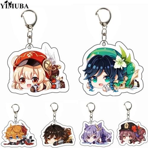 Genshin Impact Q Version Souvenir Keychain Cosplay Cute Game Character Zhongli Tartaglia Venti Klee Mona Acrylic Pendant Keyring