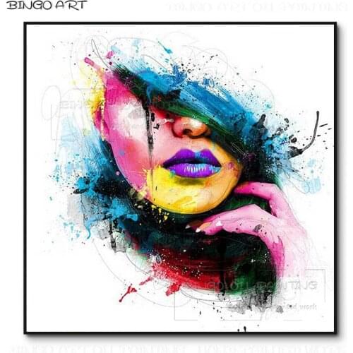 Artist Hand-Painted Fashion Colors Abstract Lady Figure Oil Painting on Canvas Handmade Abstract Lady Face Canvas Oil Painting