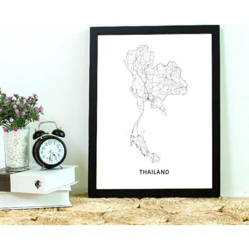 Thailand Map Canvas Poster Black White Wall Art Picture Prints Thailand Country Road Maps Modern Decoration Painting Home Decor