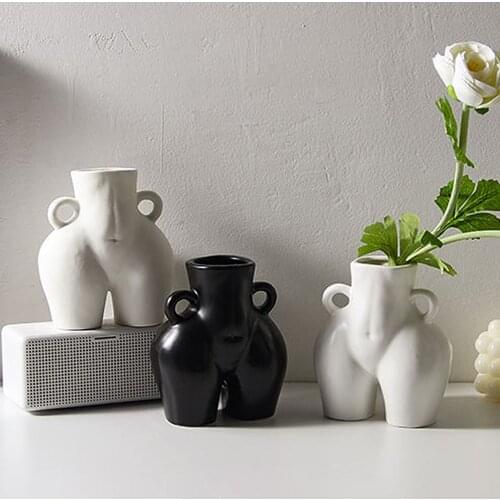 Ceramic Vase Desktop Plant Container Human Body Shaped Art Decorative Flower Pot Side Ring Handle Sculpture Home Decor