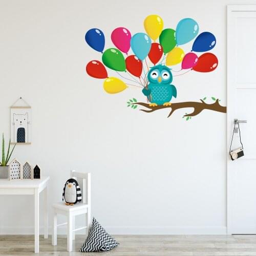 Cartoon tree branch owl balloon wall sticker kids rooms bedroom decoration Mural door Art Decals nursery stickers wallpaper