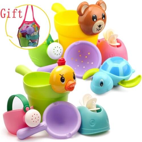 Cute soft Cartoon watering pot Bathroom Net Bag Set Dabbling Model Bath puzzle Toys for children gift AA025