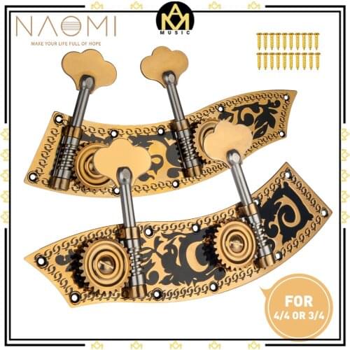 NAOMI Bass Machine Heads Full Plate W/ 2 Tuning Pegs Bass Machines W/ Carving Flower Inlay For 3/4 Or 4/4 Double Bass