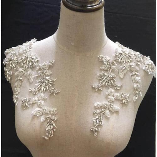 Deluxe Rhinestone bead applique with 3D artificial flower, handmade rhinestone applique for bridal sash, bridal headpiece