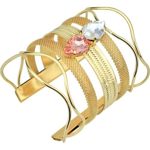 120pcs/Lot Open Wide Gold Bangle for Women Arm Cuff Bracelets Metal Hollow Big Bangles Fashion Jewelry Accessories Wholesale