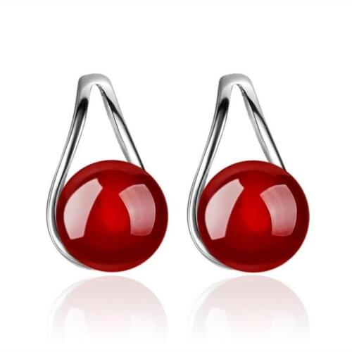 TJP Top Quality Female Silver Plated Stud Earrings Accessories Charm Women Red Crystal Ball Earring For Girl Party Jewelry