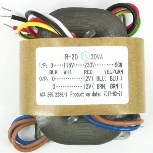1PC 115V/230V 30W Audio R-Core Transformer high quality 12V+12V for preamp
