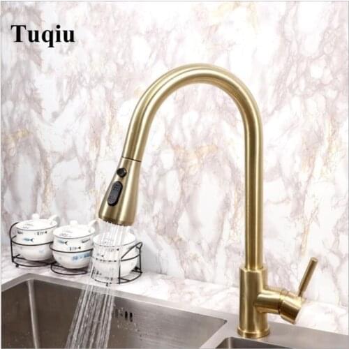Pull Out Kitchen Faucet Brush gold Stainless Steel Kitchen Sink Mixer Tap 360 degree rotation Pull Out Kitchen taps Kitchen Tap