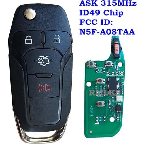 Replacement Folding Remote Key Fob 315MHz Electronic ID49 Chip Fit For Ford Fusion 2013 2014 2015 2016 N5F-A08TAA