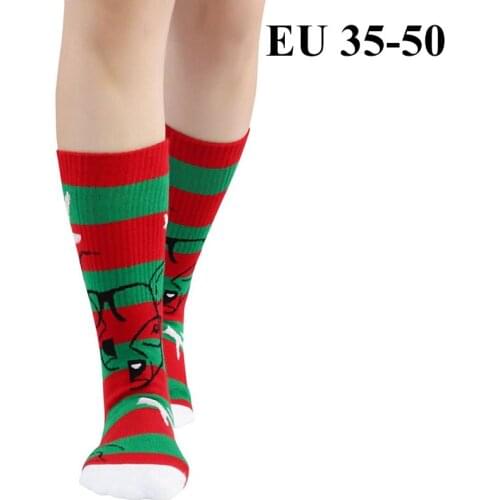 1 Pair New Year Socks Brand Mens Socks Unisex Large Big Plus Size 35,36-49,50 Combed Cotton Christmas Gift Deer Funny Socks Men