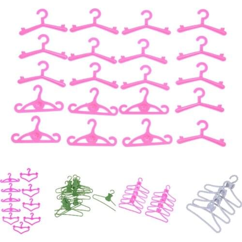 10/12/20PCS Play House Girls' Gift Pink Color Hangers Accessories For Barbie Doll Clothes Dress Outfit Skirt Shoes Pretend Toy