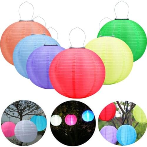 12 inch Solar Lanterns Outdoor Hanging, 1 Pack Solar Garden Lights Solar LED Light Chinese Nylon Fabric Solar Lantern Lamp