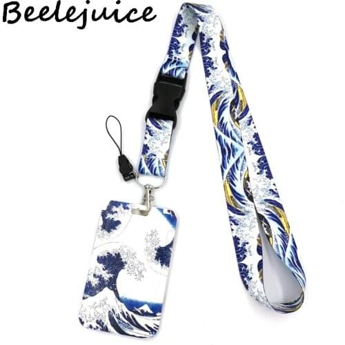 12sets Kanagawa Hokusai Waves Art Cartoon Anime Fashion Lanyards Bus ID Name Work Card Holder Accessories Decorations Kids Gifts