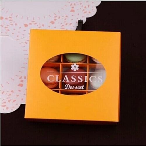 14*14*4.5cm Kraft Paper chocolate Macaroon box hold 9 pcs.cracker Box packaging.50piece\lot