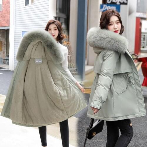 2021 Winter Women Fleece Parkas Coat New Mid-long Thick Hooded Warm padded Coat Casual Female Winter Outwear Jacket parkas