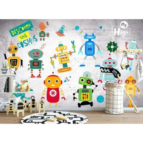 3d photo wallpaper custom mural on the wall Hand drawn cartoon robot children room home decor wallpaper for walls 3 d