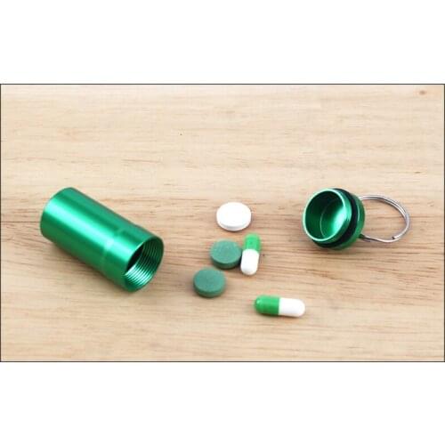 Aluminium Alloy Bottle Holder Container Case Box Pill Box Medicine Keychain Green Waterproof Pill Box