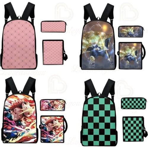 Anime Demon Slayer Backpack Sets Blade 3d Print Suit Bag Youth Academy Style Backpack for Boys Girls School Gifts