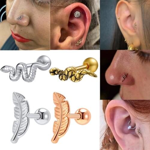 AOEDEJ Snake Leaves Punk Stud Earrings for Women Men 316L Stainless Steel Earrings Body Piercing Jewelry Gothic Earrings