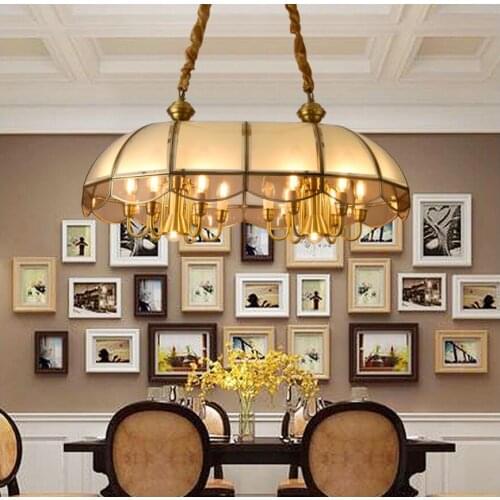 Modern Hexagonal LED Hanging Pendant Light D40cm H32cm Brass Copper Entrance Glass Shade Pendant Lamp 4 lights LED AC Suspension