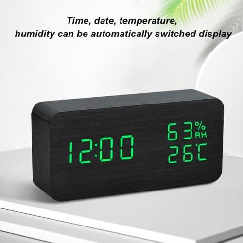 Alarm Clock LED Wooden Watch Table Voice Control Digital Wood Despertador USB/AAA Powered Electronic Desktop Clocks