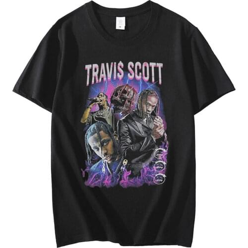 Travis Scott Print Cotton T-shirt Loose Design Casual Tee Shirt Hip-Hop T-shirts with Short Sleeves Unisex Plus Size Tops