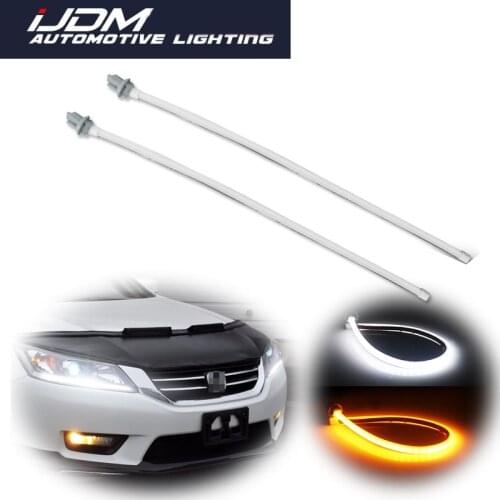 IJDM For 2013-2015 Honda Accord sedan 2PCS Dual-color White & Amber Illuminating Headlight LED DRL Signal Light Strips Retrofit
