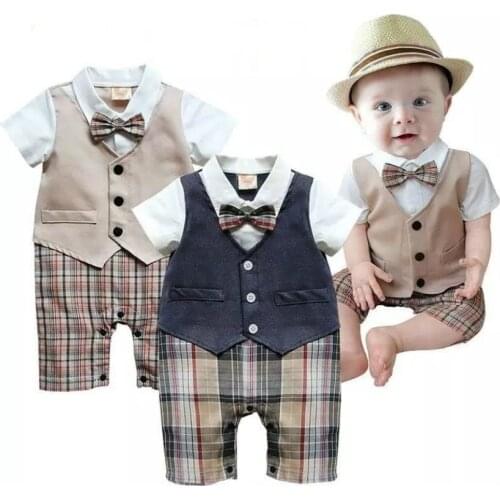 Newborn Toddler Baby Boys Summer Clothes Little Gentleman Suits Christening Formal Party Infant Romper Jumpsuit Outfits 0-24M