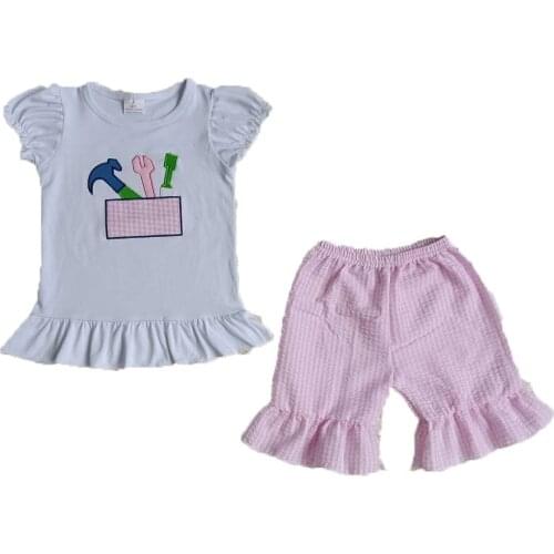 Summer Boutique Baby Girls Clothes Set Tool Sleeve Outfit Tunic Top Pink Short Pantes Kids Outfits