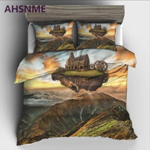 AHSNME 3D Floating Flying House Bedding Set High-definition Print Quilt Cover for RU AU EU King Double Size Market jogo de cama