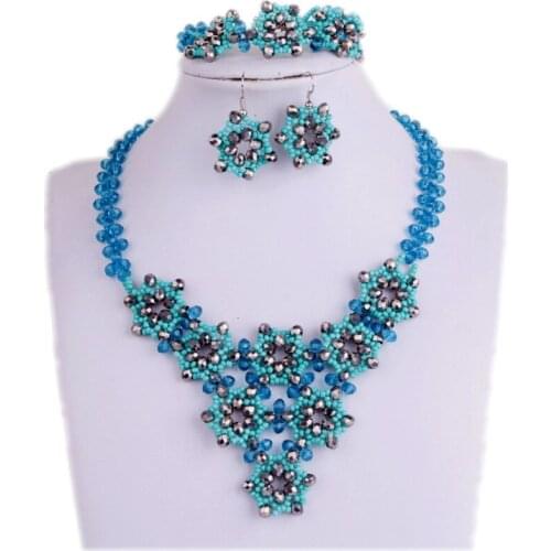 Teal green Wedding Jewellery Set Bridal Jewelry Handmade Flowers African Necklace Pendant Set Dubai Jewelry Set Free Ship