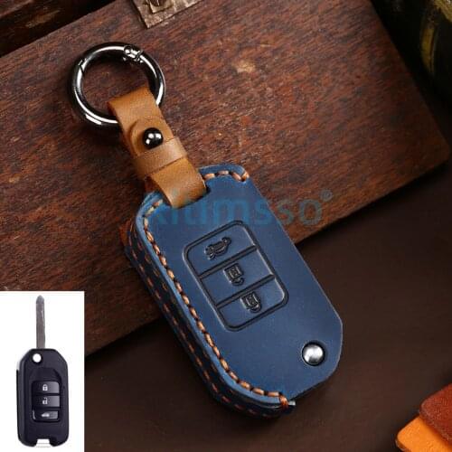 New Handmade Leather Folding Key Cover Case for Honda 2016 2017 CRV Pilot Accord Civic Car Shell Auto Key Keychain Keyring