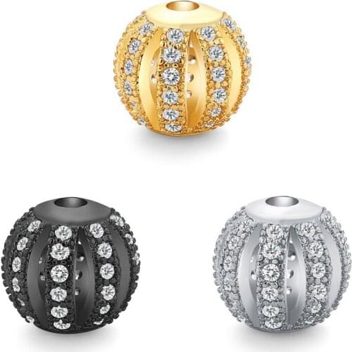 High Quality Brass Cubic Zirconia Round Ball Beads For Jewelry Making DIY Bracelet Necklace Accessories Hole Discovery Model