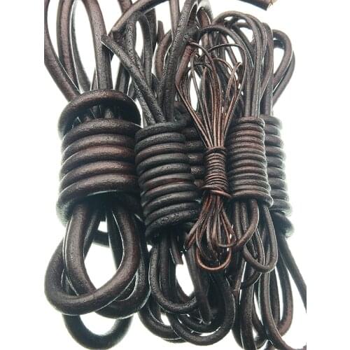 100% Brown Genuine Leather Round Cord Leather Cord String Rope for DIY Necklace Bracelet DIY Jewelry Making 1.5/2/3/4/5/6/8mm
