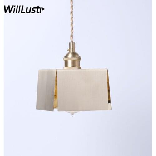 Handmade folded copper pendant light minimalist design brass lamp home office shop studio restaurant hotel suspension lighting