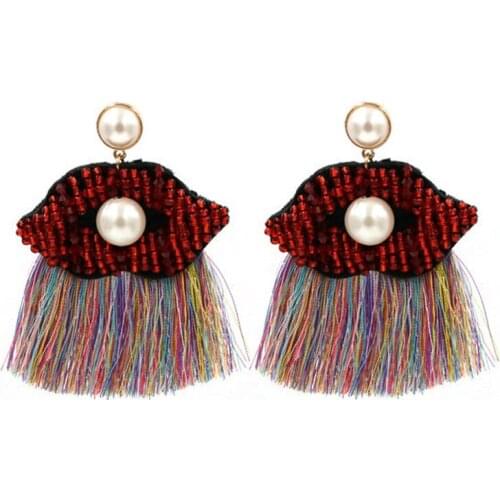 Fashion Woman Mouth Earrings Bohemian Mouth Tassel Dangle Earrings New Design Female Wedding Earrings Red Lips Jewelry Wholesale
