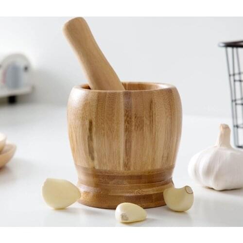 OTHERHOUSE Bamboo Spice Crusher Garlic Grinder Foods Ginger Salt Pepper Mill Grinder Mortar And Pestle Set Kitchen Tool
