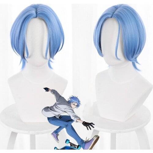 Anime SK∞ Langa Cosplay Wig Gradient Blue Short Straight Middle Part Mullet Hair Heat Resistant SK8 the Infinity SK Eight