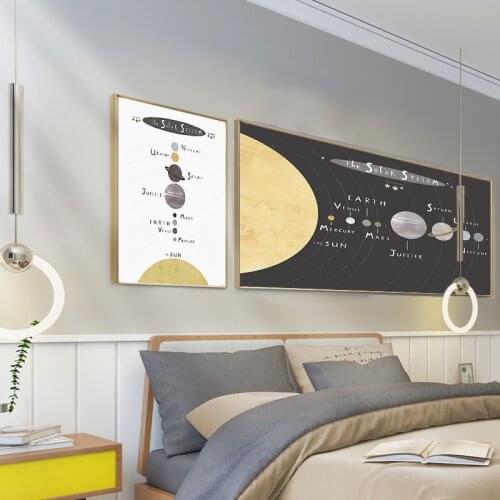 Solar System Canvas Poster For Kids Bedroom Wall Art Prints Planets Montessori Educational for Kids Boy Girl Room Painting Decor