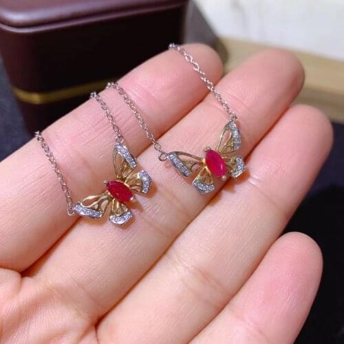 Ladies new natural ruby 925 silver two-color plating process pendant fashion trend simple atmosphere