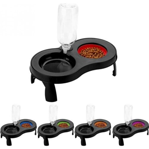 Portable Outdoor Travel Pet Dog Food Dish Bowl Feeder Collapsible Non-slip Double Drinking Feeding Bowl Water Food Container