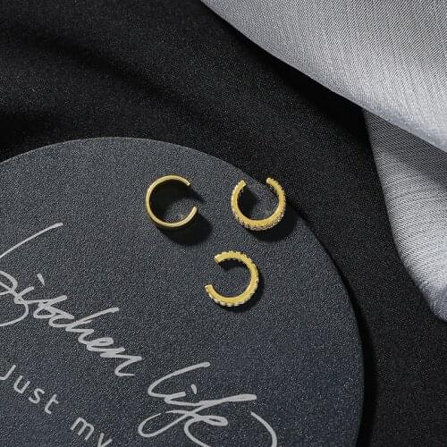 Origin Summer Korean Fashion 3 PCS/Set Delicate Zirconia Clip Earrings for Women Gold C Shape Open Earrings Party Accessories