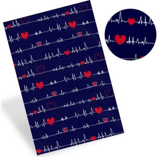 AHB 22*30cm 1pc Faux Leather Sheets AIDS Stethoscope ECG Printed Synthetic Leather Fabric DIY Hair Bows Handmade Crafts Material