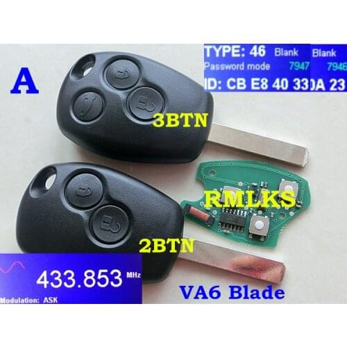 RMLKS 2 3 Button Remote Control Key Keyless Entry Fob 433MHz PCF7947 PCF7946AT Chip For Renault Clio Kangoo Master Modus Twingo