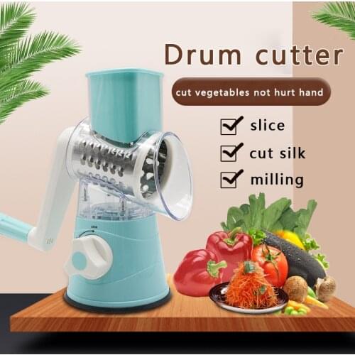 3 In 1 Manual Rotary Vegetables Grater Handheld Shredder Slicer Grinder Tabletop Cheese Drum Cutter for Cucumber Potato Carrot